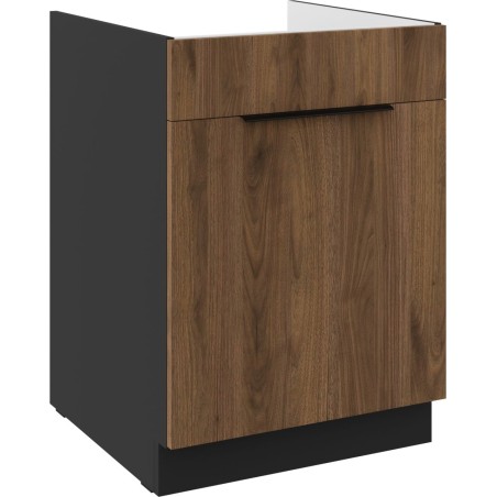 VELO 60 ZL 1S BB Spülenunterschrank mit einer Schublade PREMIUM BOX, schwarz matt / Nussbaum Okapi