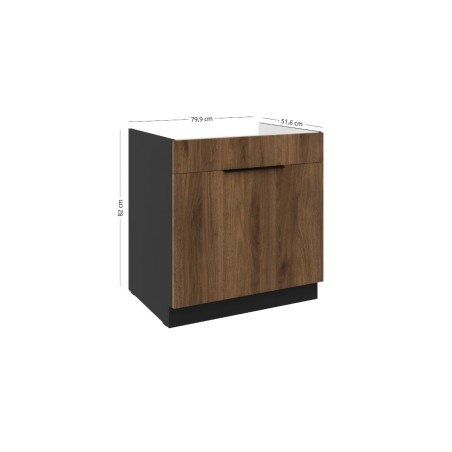VELO 80 ZL 1S BB Spülenunterschrank mit einer Schublade PREMIUM BOX, schwarz matt / Nussbaum Okapi