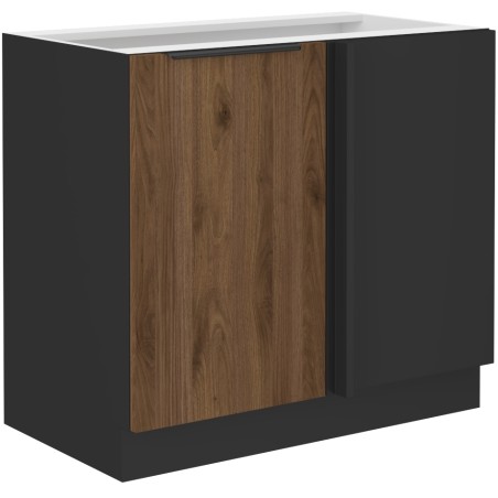 VELO 105 ND 1F BB Küchenunterschrank eintürig, schwarz matt / Nussbaum Okapi