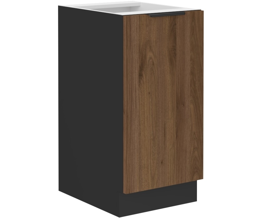 VELO 40 D 1F BB Küchenunterschrank eintürig, schwarz matt / Nussbaum Okapi
