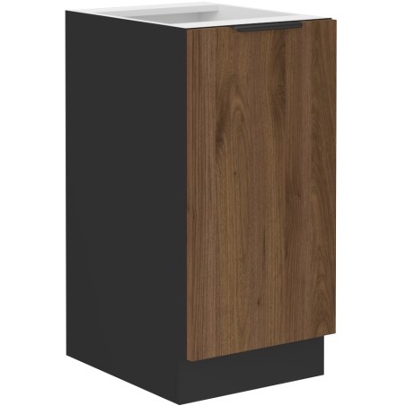 VELO 40 D 1F BB Küchenunterschrank eintürig, schwarz matt / Nussbaum Okapi