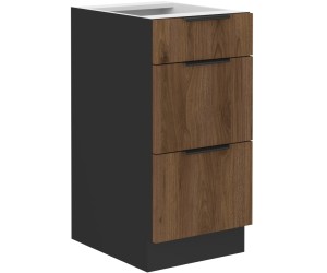 VELO 40 D 3S BB Küchenunterschrank mit 3 Schubladen, schwarz matt / Nussbaum Okapi