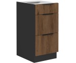 VELO 40 D 3S BB Küchenunterschrank mit 3 Schubladen, schwarz matt / Nussbaum Okapi