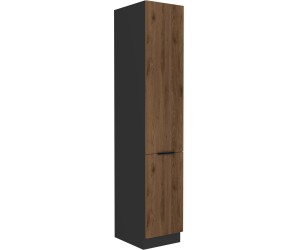 VELO 40 DK-210 2F Küchenhochschrank, Hochschrank zweitürig, schwarz matt / Nussbaum Okapi