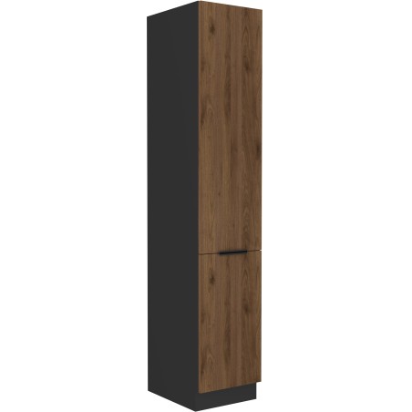 VELO 40 DK-210 2F Küchenhochschrank, Hochschrank zweitürig, schwarz matt / Nussbaum Okapi