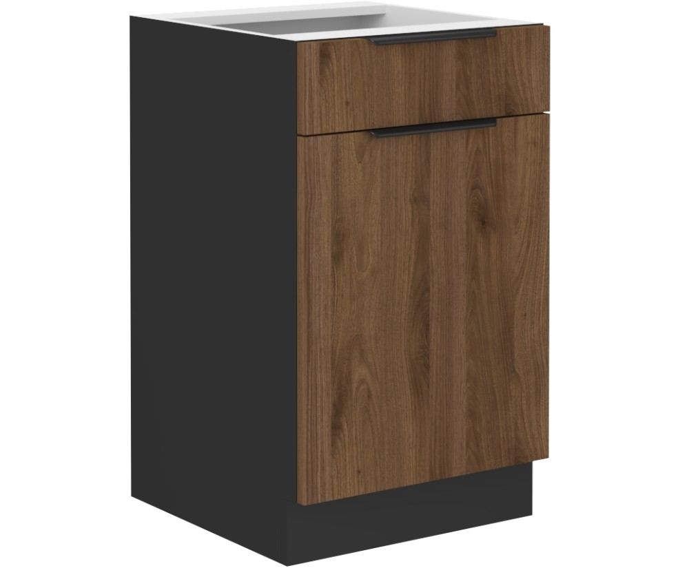VELO 50 D 1F1S BB Küchenunterschrank mit einer Schublade, schwarz matt / Nussbaum Okapi