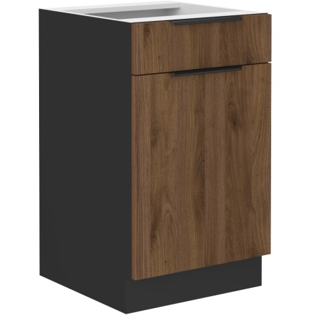 VELO 50 D 1F1S BB Küchenunterschrank mit einer Schublade, schwarz matt / Nussbaum Okapi
