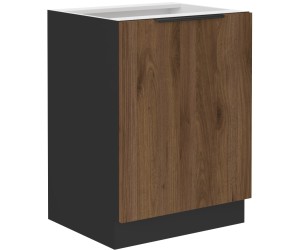 VELO 60 D 1F BB Küchenunterschrank eintürig, schwarz matt / Nussbaum Okapi