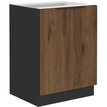 VELO 60 D 1F BB Küchenunterschrank eintürig, schwarz matt / Nussbaum Okapi