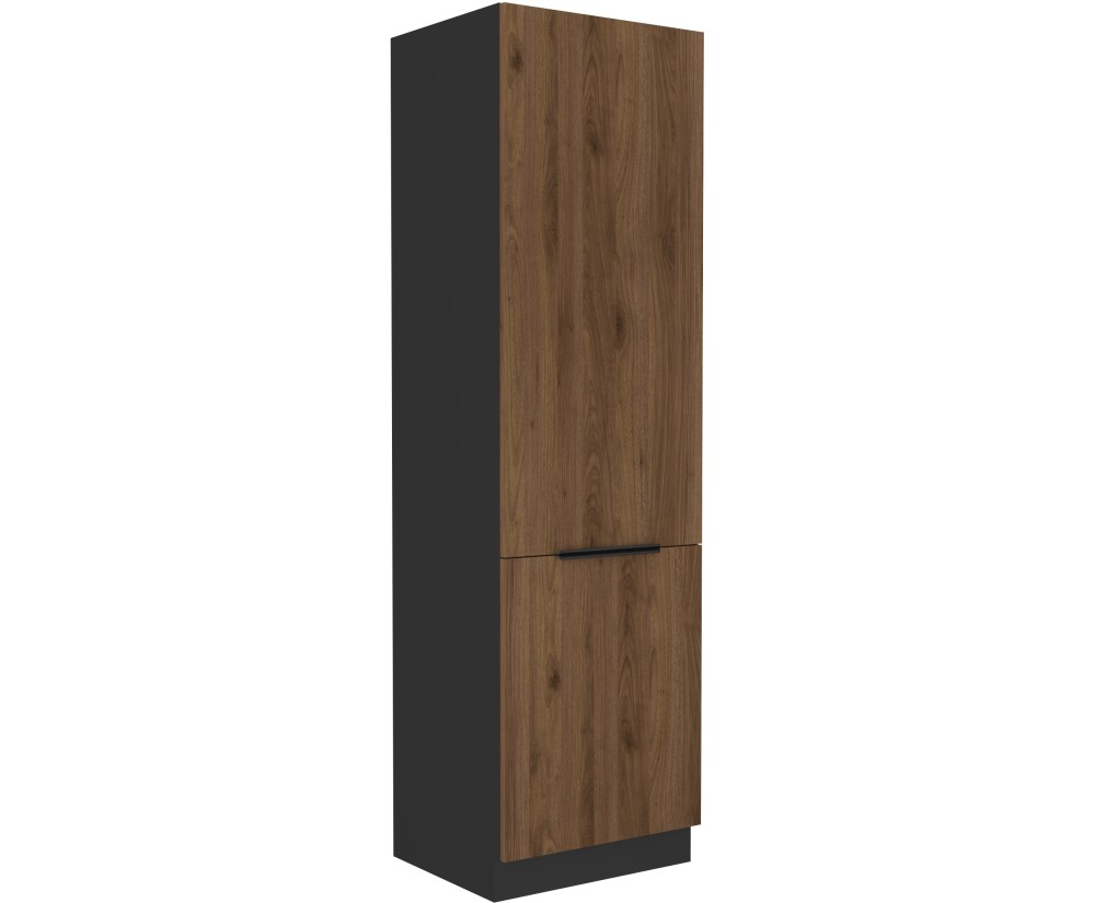 VELO 60 DK-210 2F Küchenhochschrank, Hochschrank zweitürig, schwarz matt / Nussbaum Okapi