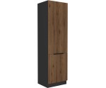 VELO 60 DK-210 2F Küchenhochschrank, Hochschrank zweitürig, schwarz matt / Nussbaum Okapi