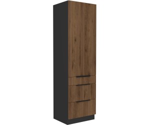 VELO 60 DKS-210 3S1F Küchenhochschrank, Hochschrank schwarz matt / Nussbaum Okapi
