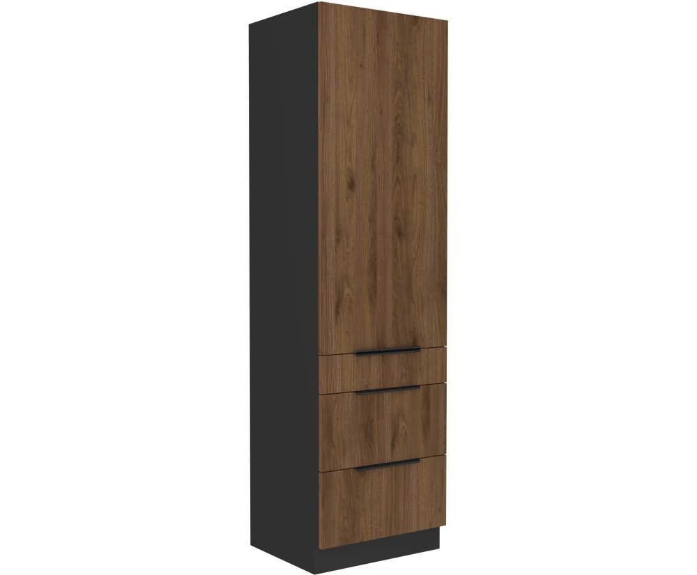 VELO 60 DKS-210 3S1F Küchenhochschrank, Hochschrank schwarz matt / Nussbaum Okapi