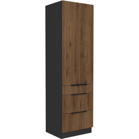 VELO 60 DKS-210 3S1F Küchenhochschrank, Hochschrank schwarz matt / Nussbaum Okapi