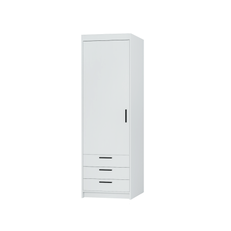 Schrank mit drei Schubladen, Kleiderschrank 1-türig, weiß, SELENA