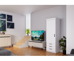 SELENA Schrank mit drei Schubladen, Kleiderschrank 1-türig, weiß