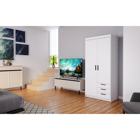 Schrank 2-türig, Kleiderschrank mit 3 Schubladen, weiß, SELENA