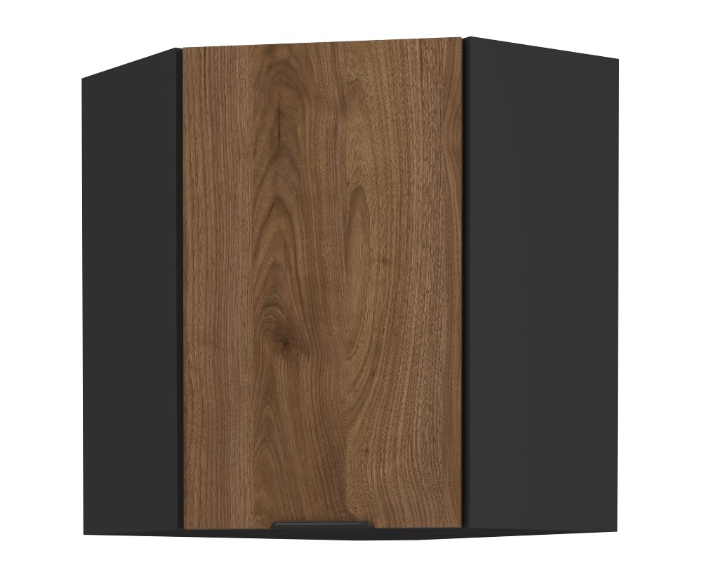 VELO 60x60 GN-72 1F Küchenhängeschrank, Eckschrank (45°) schwarz matt / Nussbaum Okapi