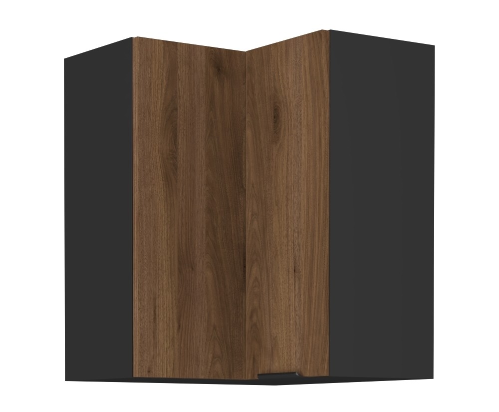 VELO 60x60 GN-72 1F Küchenhängeschrank, Eckschrank (90°) schwarz matt / Nussbaum Okapi