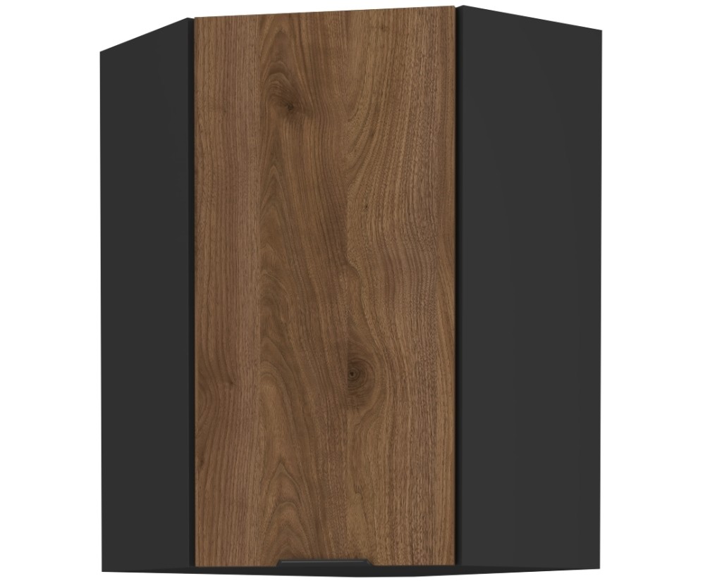 VELO 60x60 GN-90 1F Küchenhängeschrank, Eckschrank (45°) schwarz matt / Nussbaum Okapi