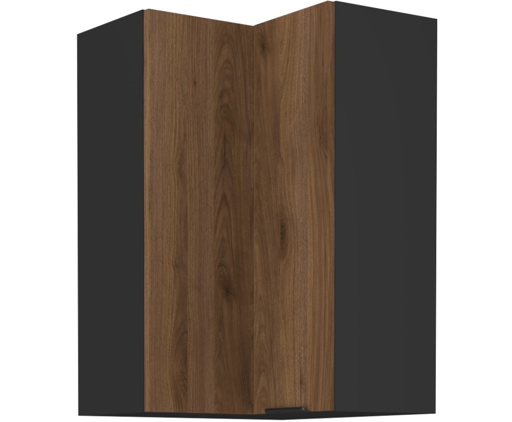 VELO 60x60 GN-90 1F Küchenhängeschrank, Eckschrank (90°) schwarz matt / Nussabaum Okapi