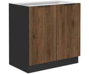 VELO 80 D 2F BB Küchenunterschrank, schwarz matt / Nussbaum Okapi