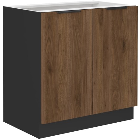 VELO 80 D 2F BB Küchenunterschrank, schwarz matt / Nussbaum Okapi