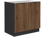VELO 80 D 2F BB Küchenunterschrank, schwarz matt / Nussbaum Okapi