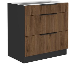 VELO 80 D 3S BB Küchenunterschrank mit Schubladen, schwarz matt / Nussbaum Okapi