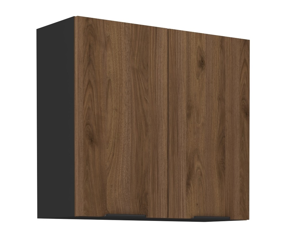 VELO 80 G-72 2F Küchenhängeschrank, Hängeschrank schwarz matt / Nussbaum Okapi