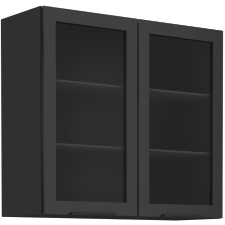 VELO 80 GS-72 2F Küchenvitrine, Hängevitrine mit 2 Glastüren schwarz matt