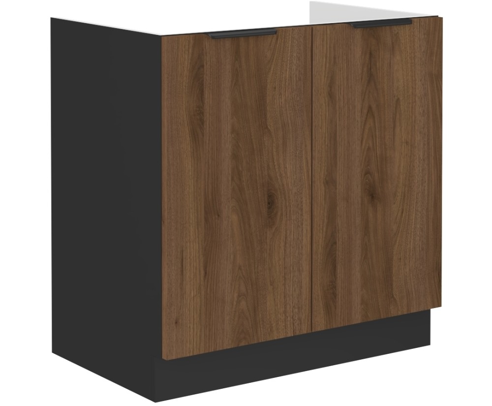 VELO 80 ZL 2F BB Spülenunterschrank, schwarz matt / Nussbaum Okapi