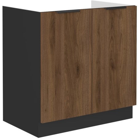 VELO 80 ZL 2F BB Spülenunterschrank, schwarz matt / Nussbaum Okapi