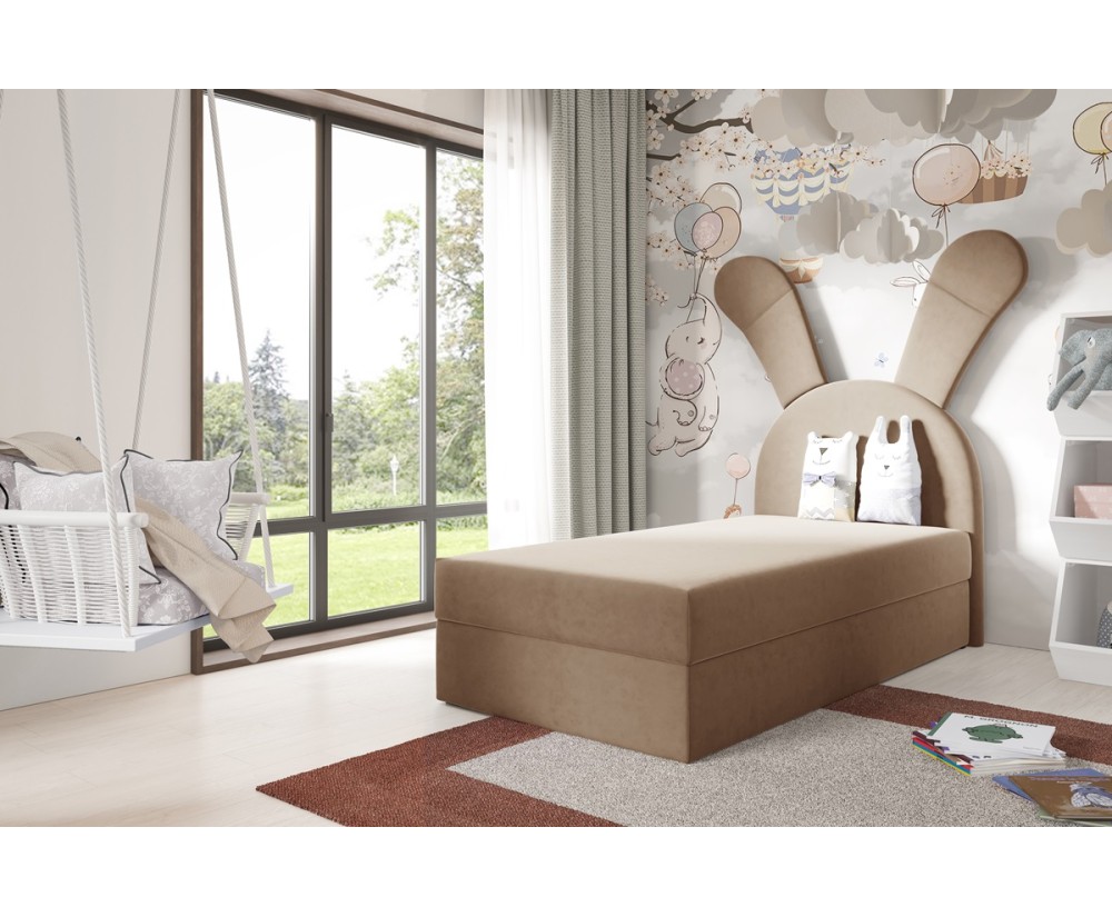 KANINCHEN gepolstertes Kinderbett 100x200 mit Matratze und Bettkasten, weicher Velourstoff Magic Velvet