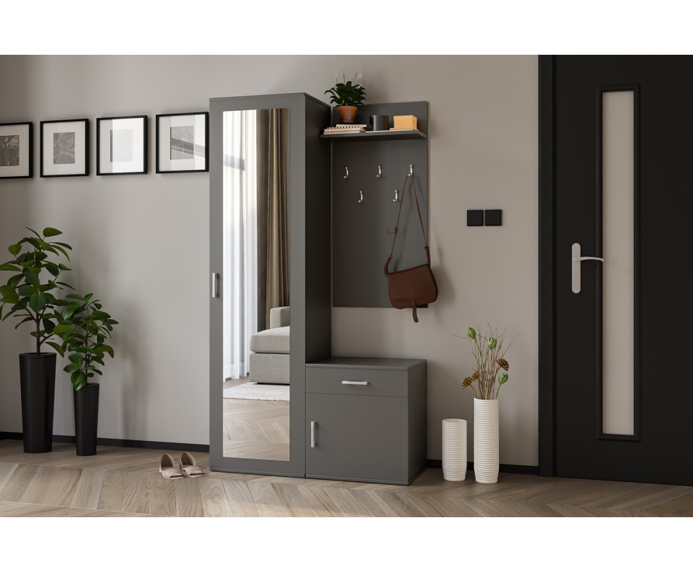 Garderoben-Set mit Spiegel und Kleiderhaken, 4 Farbvarianten, MARTEN