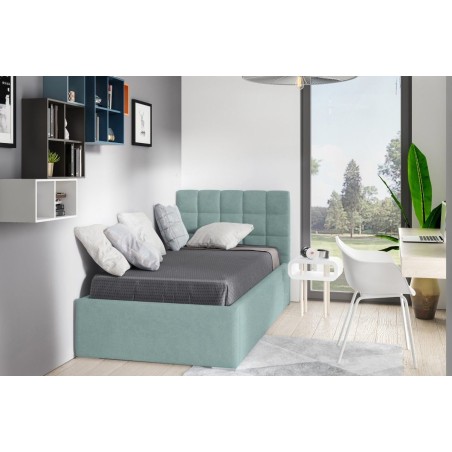 Polsterbett 90x200 cm, Einzelbett mit Bettkasten, Lattenrost mit Metallrahmen, DANIEL SM02