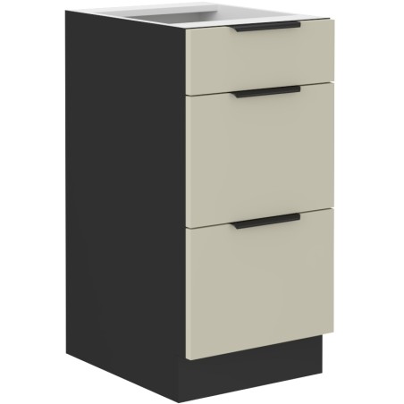 ARMONIA 40 D 3S BB Küchenunterschrank mit 3 Schubladen, schwarz matt / cashmere