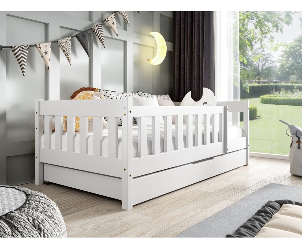 Holzbett 80x190 cm, mit Schublade und Geländer, Kinderbett in drei Farbvarianten, BAMBI Holzbett 80x190 cm, mit Schublade und Geländer, Kinderbett in drei Farbvarianten, BAMBI