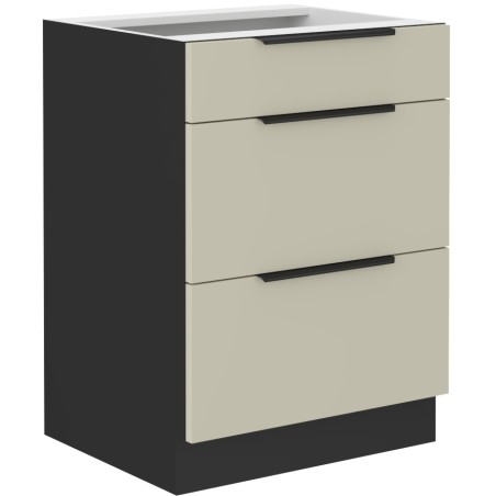 ARMONIA 60 D 3S BB Küchenunterschrank mit 3 Schubladen, schwarz matt / cashmere