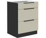 ARMONIA 60 D 3S BB Küchenunterschrank mit 3 Schubladen, schwarz matt / cashmere