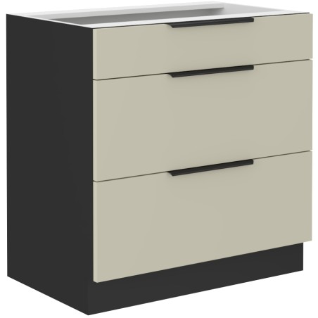 ARMONIA 80 D 3S BB Küchenunterschrank mit Schubladen, schwarz matt / cashmere