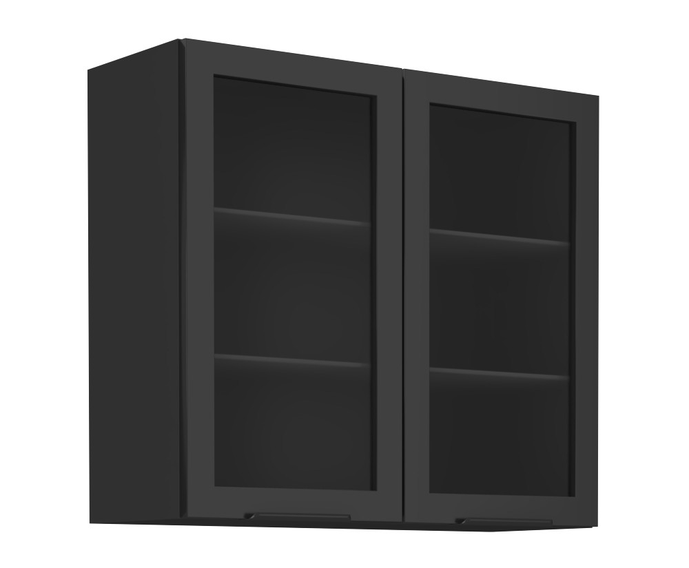 ARMONIA 80 GS-72 2F Küchenvitrine, Hängevitrine mit 2 Glastüren schwarz matt