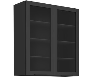 ARMONIA 80 GS-90 2F Küchenvitrine, Hängevitrine mit 2 Glastüren schwarz matt