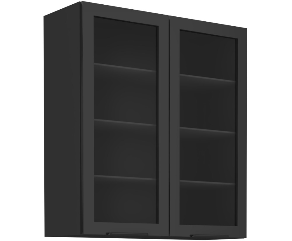 ARMONIA 80 GS-90 2F Küchenvitrine, Hängevitrine mit 2 Glastüren schwarz matt