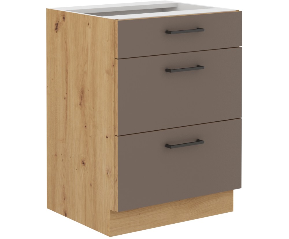 VELLA 60 D 3S BB Küchenunterschrank mit 3 Schubladen, Truffle Grey / Artisan
