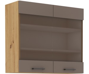 VELLA 80 GS-72 2F Küchenvitrine, Hängevitrine mit 2 Glastüren, Truffle Grey / Artisan