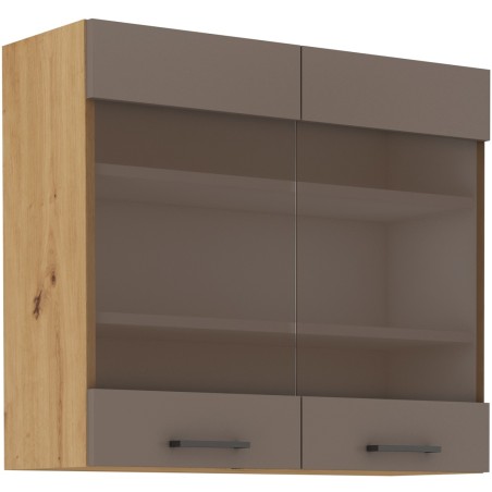 VELLA 80 GS-72 2F Küchenvitrine, Hängevitrine mit 2 Glastüren, Truffle Grey / Artisan