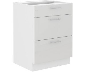 LAURA 60 D 3S BB Küchenunterschrank mit drei Schubladen, Front weiß glänzend