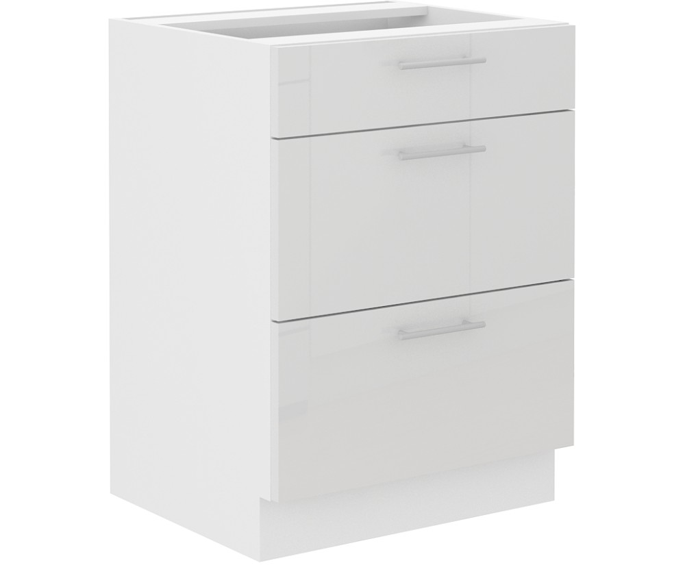 LAURA 60 D 3S BB Küchenunterschrank mit drei Schubladen, Front weiß glänzend