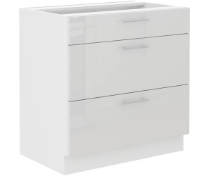 LAURA 80 D 3S BB Küchenunterschrank mit drei Schubladen, Front weiß glänzend